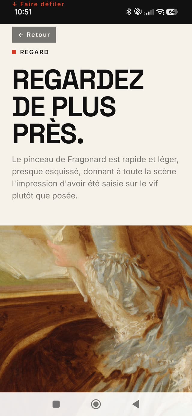 Capture d'écran de la section Détail dans Tiny Detail, avec un zoom sur un tableau de Fragonard.